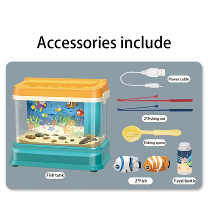 Simulated Fishing Feeding Fish Tank Toy with Music Light and Water Circulation System