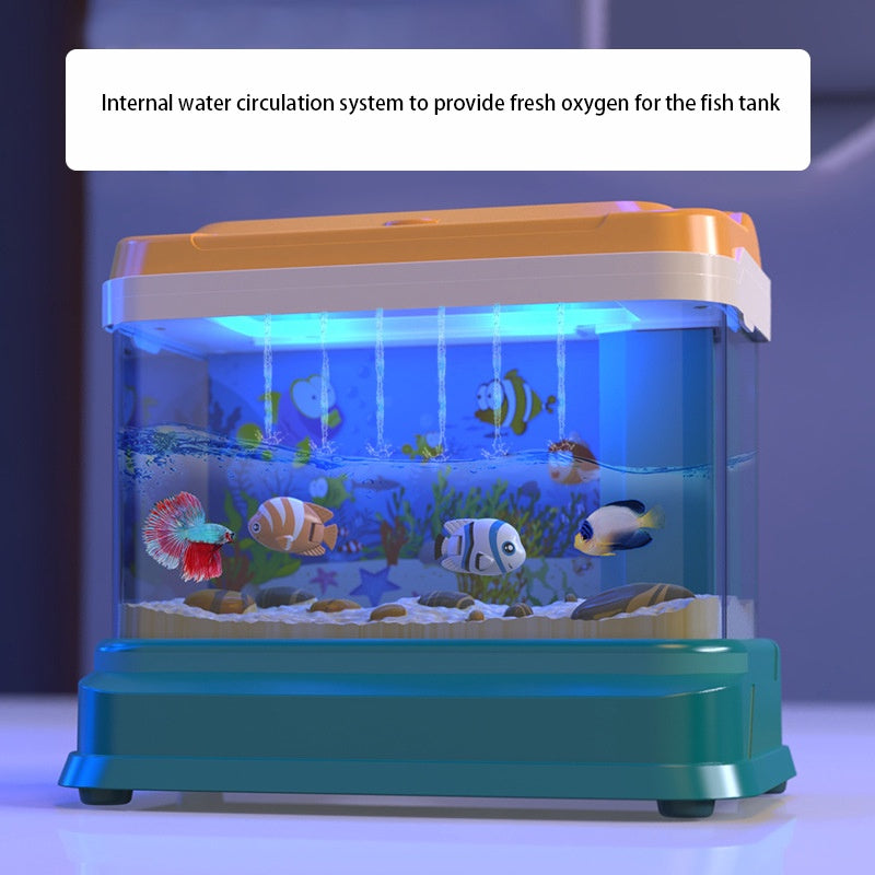 Simulated Fishing Feeding Fish Tank Toy with Music Light and Water Circulation System