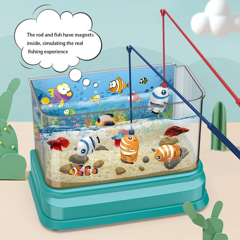 Simulated Fishing Feeding Fish Tank Toy with Music Light and Water Circulation System