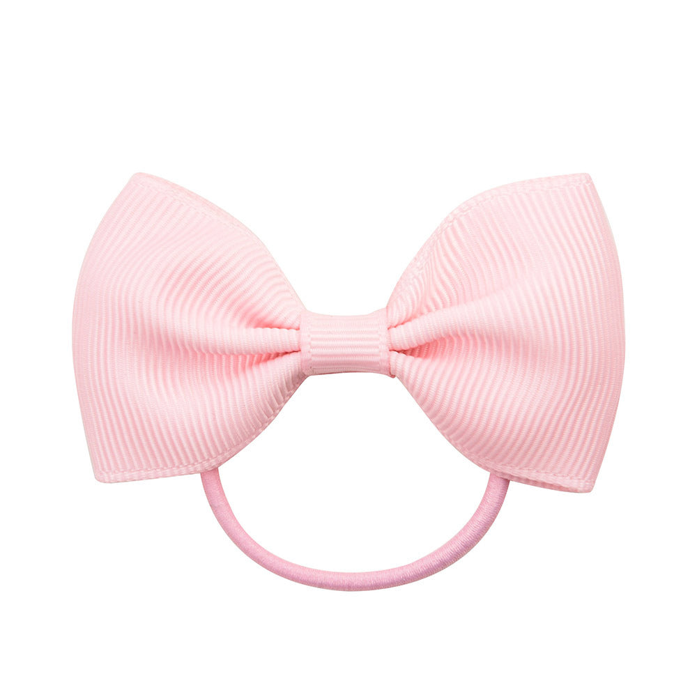 European and American Style Children's Solid Color Elastic Hair Ties with Cute Butterfly Bow.