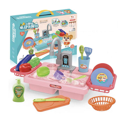 Kids Dishwasher Toy Set with Electric Faucet Pretend Play Washing Vegetables Dishes Ideal Gift for Pretend Play