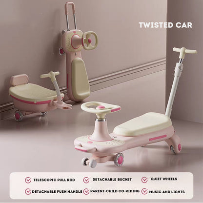 Kids Twisting Car Ride-On Toy – Baby Spinning Car with Music & Lights, Ideal Birthday Gift