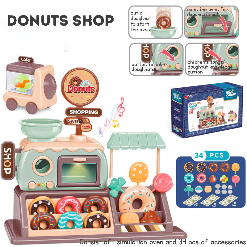 Kid's Pretend Play Simulated Oven Donut and Candy Supermarket Checkout Counter Pretend Play Toy for Girls