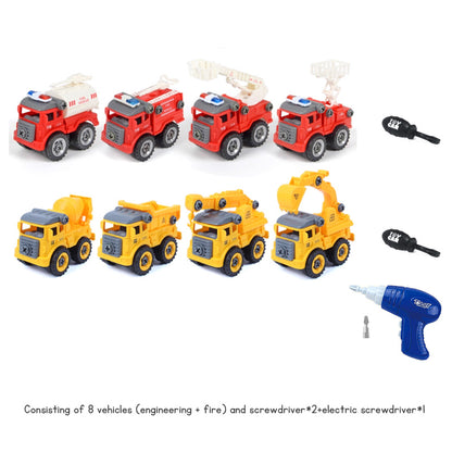Children's Disassembly and Assembly Toy Car with Electric Screwdriver Screw Toy Engineering Vehicles Fire Trucks Police