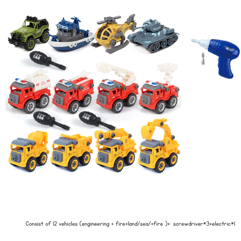 Children's Disassembly and Assembly Toy Car with Electric Screwdriver Screw Toy Engineering Vehicles Fire Trucks Police