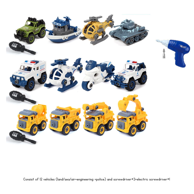 Children's Disassembly and Assembly Toy Car with Electric Screwdriver Screw Toy Engineering Vehicles Fire Trucks Police