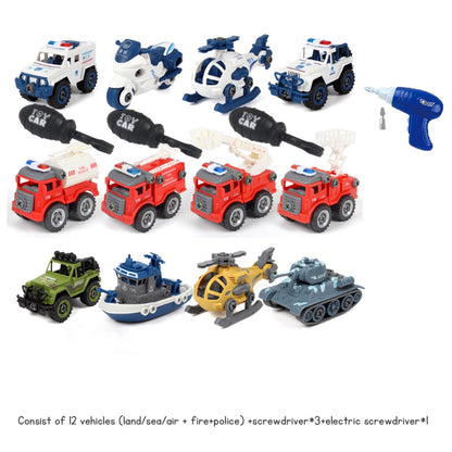 Children's Disassembly and Assembly Toy Car with Electric Screwdriver Screw Toy Engineering Vehicles Fire Trucks Police