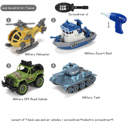 Children's Disassembly and Assembly Toy Car with Electric Screwdriver Screw Toy Engineering Vehicles Fire Trucks Police