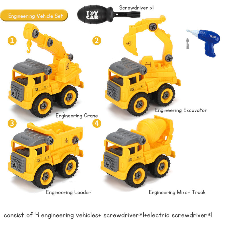Children's Disassembly and Assembly Toy Car with Electric Screwdriver Screw Toy Engineering Vehicles Fire Trucks Police
