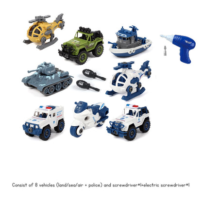 Children's Disassembly and Assembly Toy Car with Electric Screwdriver Screw Toy Engineering Vehicles Fire Trucks Police