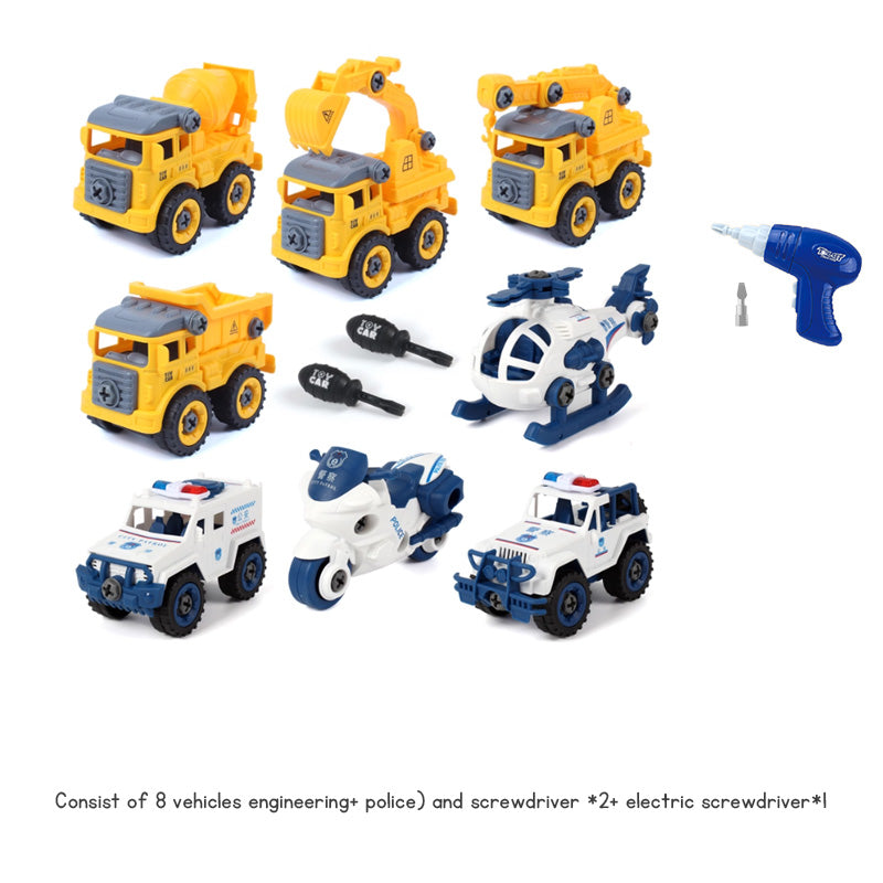 Children's Disassembly and Assembly Toy Car with Electric Screwdriver Screw Toy Engineering Vehicles Fire Trucks Police