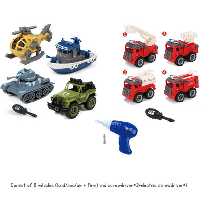 Children's Disassembly and Assembly Toy Car with Electric Screwdriver Screw Toy Engineering Vehicles Fire Trucks Police