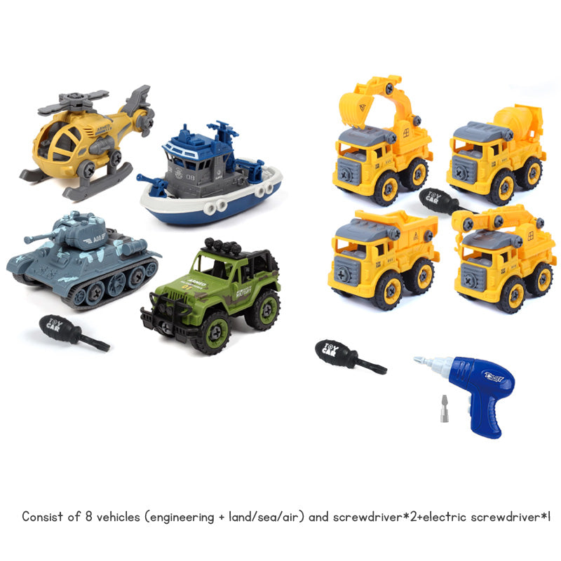 Children's Disassembly and Assembly Toy Car with Electric Screwdriver Screw Toy Engineering Vehicles Fire Trucks Police