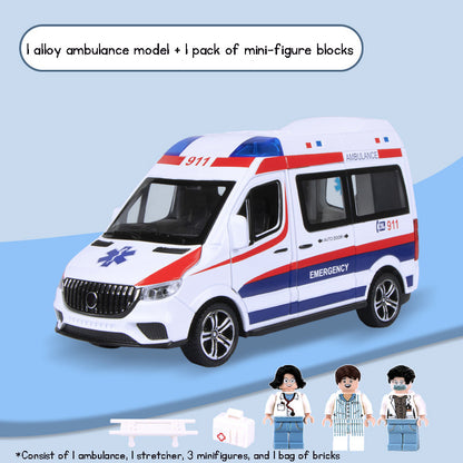 Simulated Alloy Emergency Car Toys – Fire Truck with Water Spray, Police & Ambulance Model Set for Kids