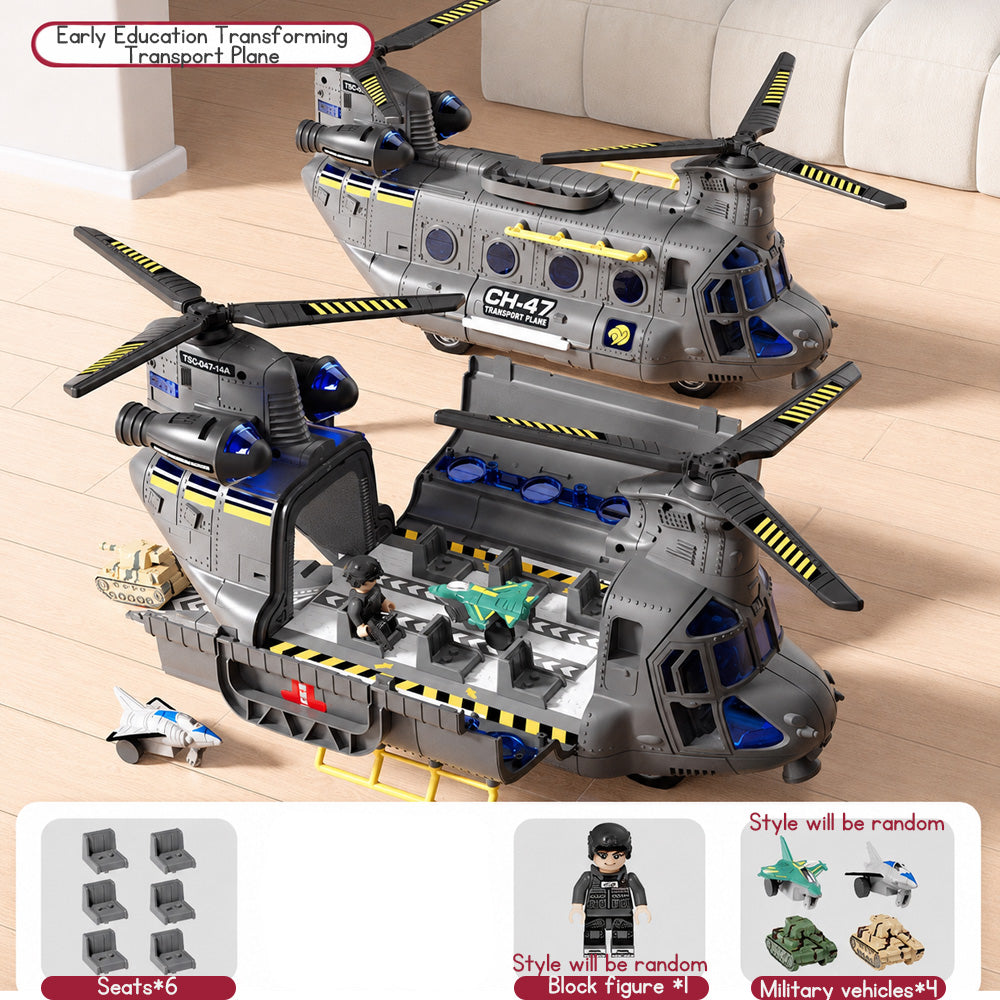 Large Children's Airplane Helicopter Transporter for Boys Educational Toy Realistic Sound Light Effects