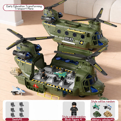 Large Children's Airplane Helicopter Transporter for Boys Educational Toy Realistic Sound Light Effects