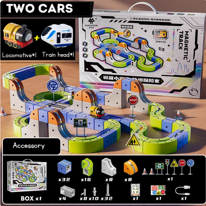 Kid's Magnetic Tiles Track  Electric Train Track Toy  Free Assembly Building Blocks Set Kid's Birthday Gift