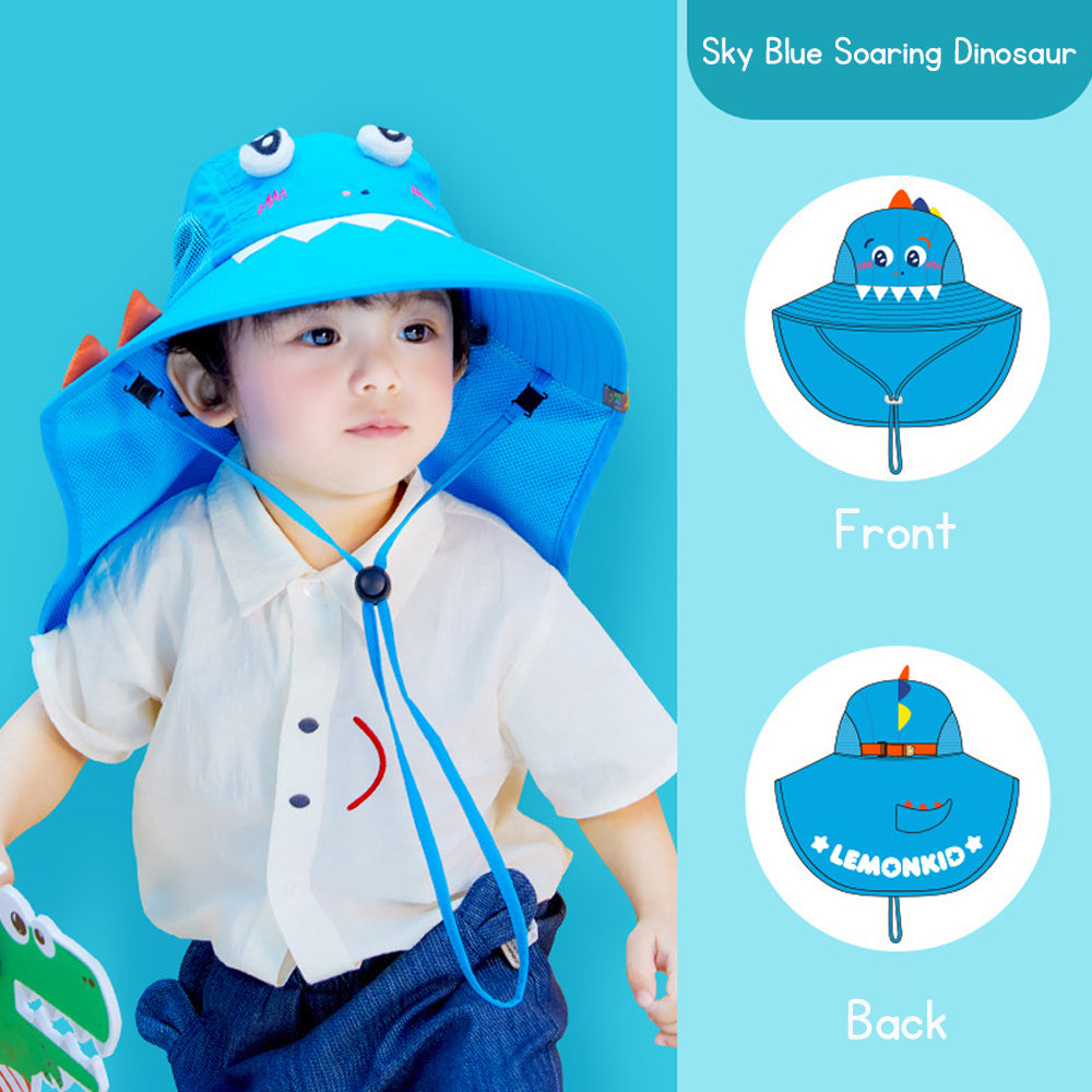 Kid's UV Protection Sun Hat with Cartoon Design and Wide Brim for Outdoor Activities