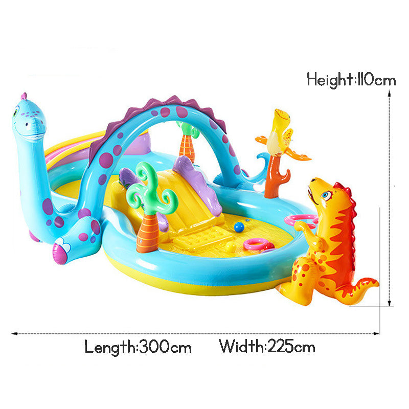 Round Inflatable Crocodile Pool with Kid's Slide Outdoor Play Pool Swimming Pool and Ocean Ball Pit