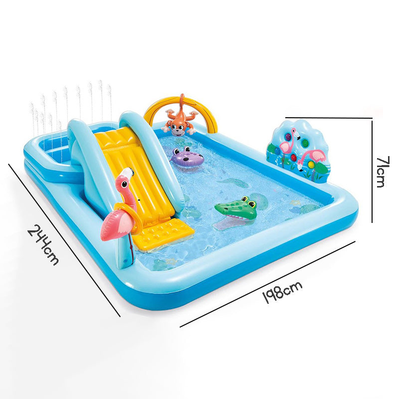 Round Inflatable Crocodile Pool with Kid's Slide Outdoor Play Pool Swimming Pool and Ocean Ball Pit