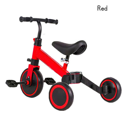 3-in-1 kids convertible tricycle with balance bike and walker modes, and detachable pedals, featuring easy-to-switch creative transformation modes