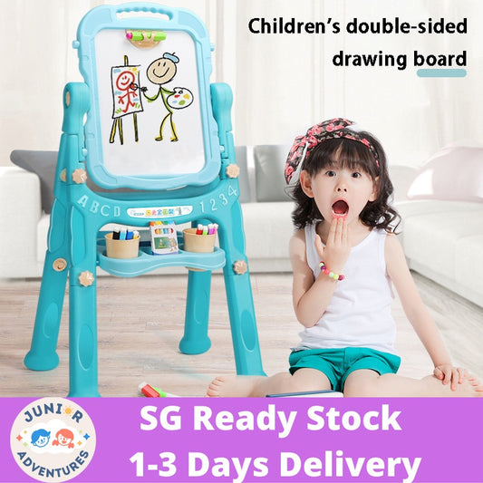 Double Sided Whiteboard and Chalkboard, Height Adjustable Drawing Board for Toddlers