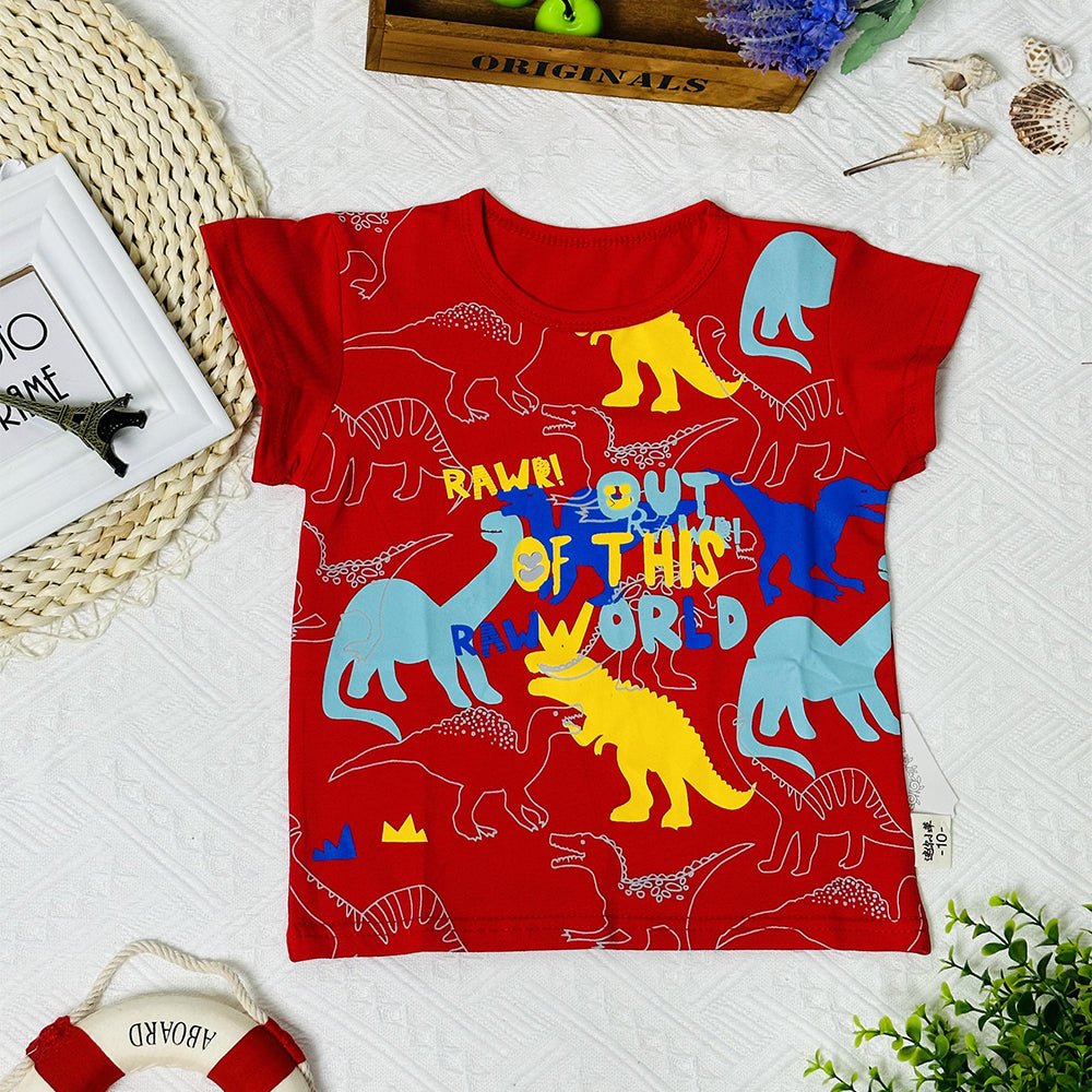 2023 Summer New Trendy Dinosaur Print Short Sleeve T-shirt for Boys, Round Neck