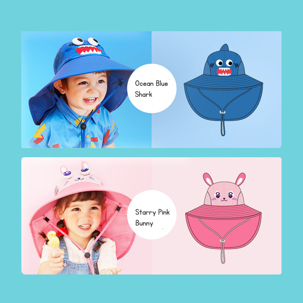 Kid's UV Protection Sun Hat with Cartoon Design and Wide Brim for Outdoor Activities