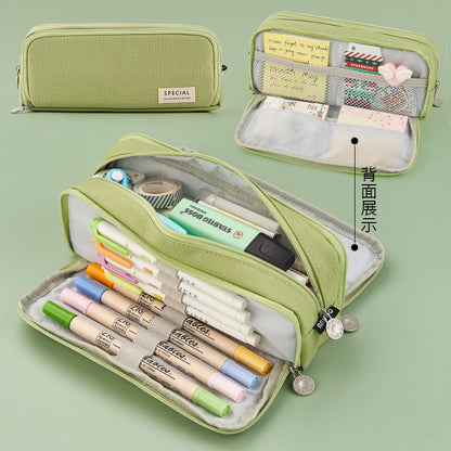 Multiple styles of minimalist solid-colored candy-colored large capacity stationery cases, creative student multi-functional canvas pencil cases that are washable.