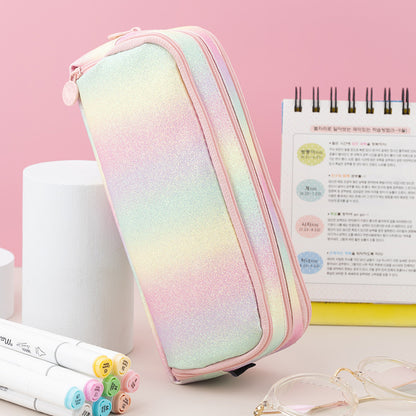 Multiple styles of minimalist solid-colored candy-colored large capacity stationery cases, creative student multi-functional canvas pencil cases that are washable.