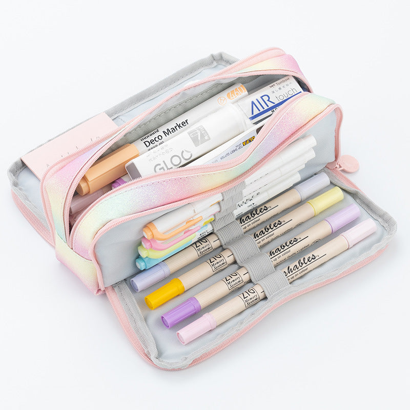 Multiple styles of minimalist solid-colored candy-colored large capacity stationery cases, creative student multi-functional canvas pencil cases that are washable.