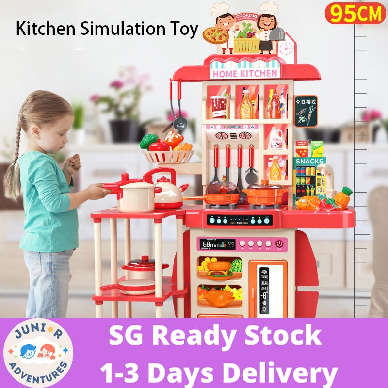 Play Kitchen with Realistic Lights & Sounds, Simulation of Spray, Play Sink with Running Water, Dessert Shelf Toy