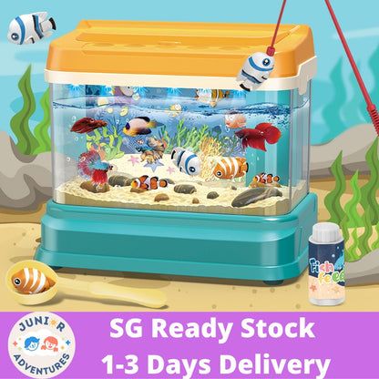 Simulated Fishing Feeding Fish Tank Toy with Music Light and Water Circulation System