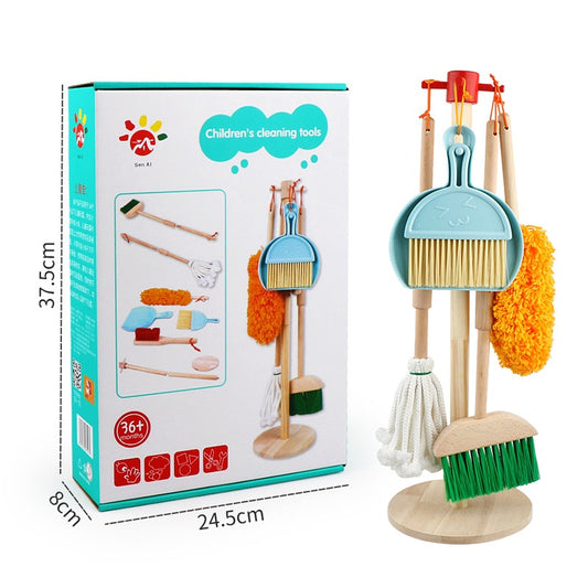 Labor Day Children's Pretend Cleaning Broom Set 6-Piece, Home Hygiene and Cleanliness Developing Toy