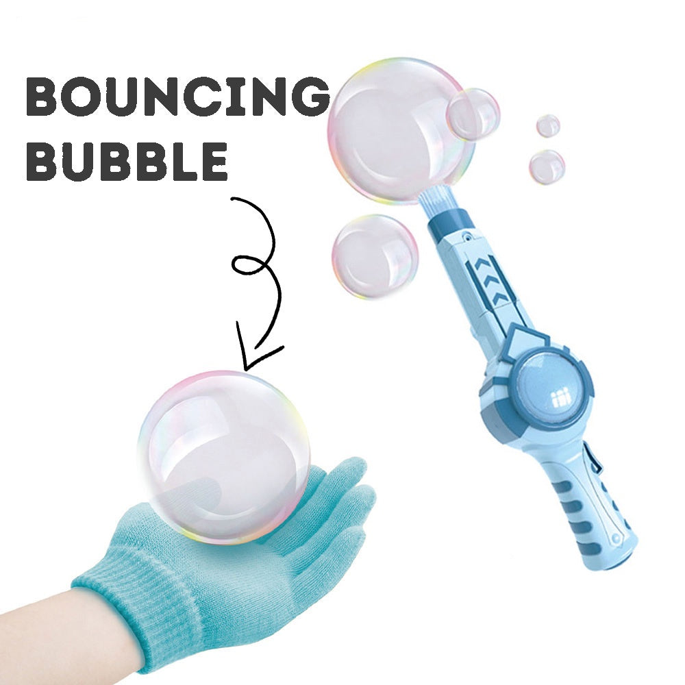 Innovative Rechargeable Bubble Toy with Smoke Bubble Machine, Fun & Safe Non-Toxic Elastic Bubbles and Hand Gloves