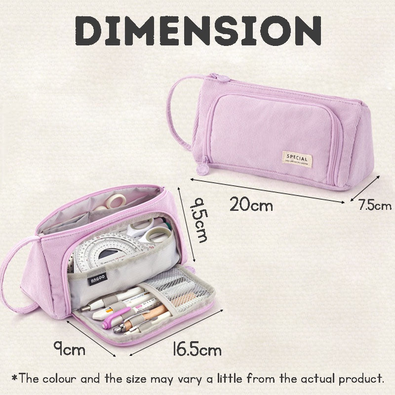 Large capacity corduroy solid color pencil case, simple and lovely student multifunctional stationery pouch/pencil box