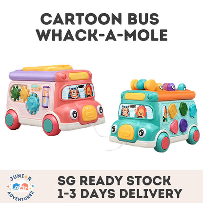 Cartoon Bus Whac-a-Mole: Multi-mode, Bilingual Switching, Puzzle Type Early Learning Toy Car with Pulling Function