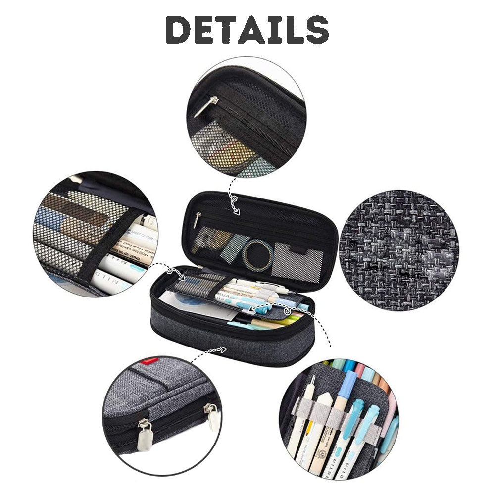 Multi-functional Layered Oxford Pencil Case with Expandable Capacity for Students, Portable and Durable Stationery Pouch