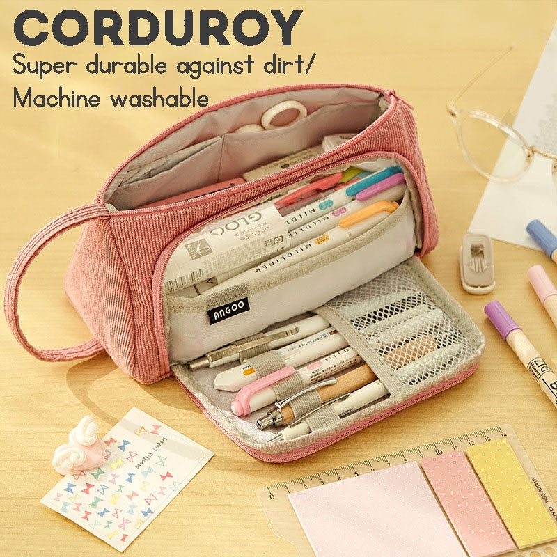 Large capacity corduroy solid color pencil case, simple and lovely student multifunctional stationery pouch/pencil box