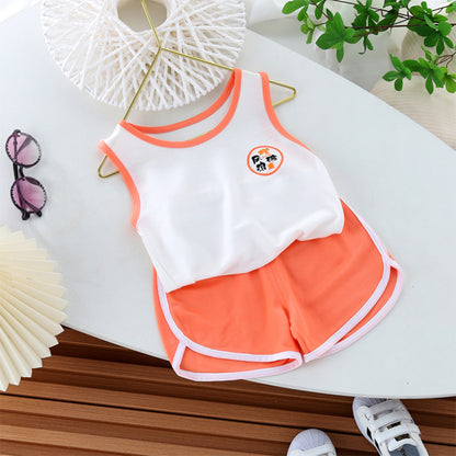 2023 Summer New Trendy Cartoon Sleeveless Sports Vest Two-Piece Set for Children.