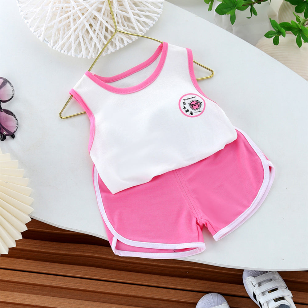 2023 Summer New Trendy Cartoon Sleeveless Sports Vest Two-Piece Set for Children.