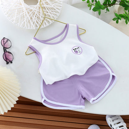 2023 Summer New Trendy Cartoon Sleeveless Sports Vest Two-Piece Set for Children.