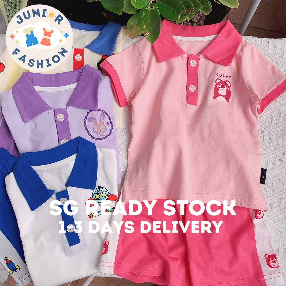 Boys' and girls' fashionable two-piece set, trendy and cute polo collar short sleeve suit for the 2023 summer season.